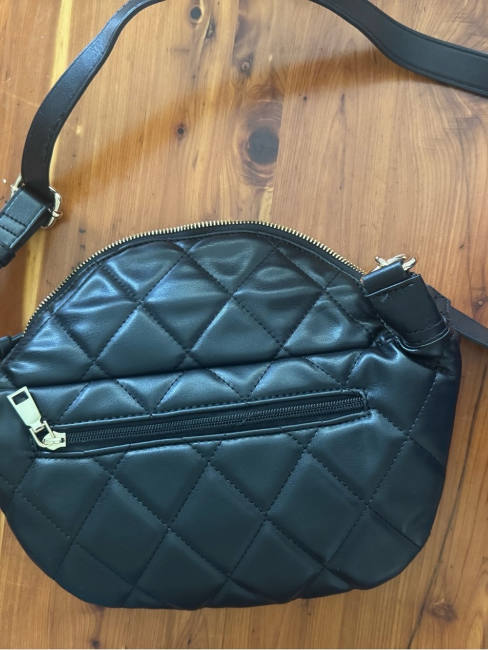 Poppy & Peonies Black Quilted Crossbody Belt Bag with Gold Accents - Picture 2 of 3